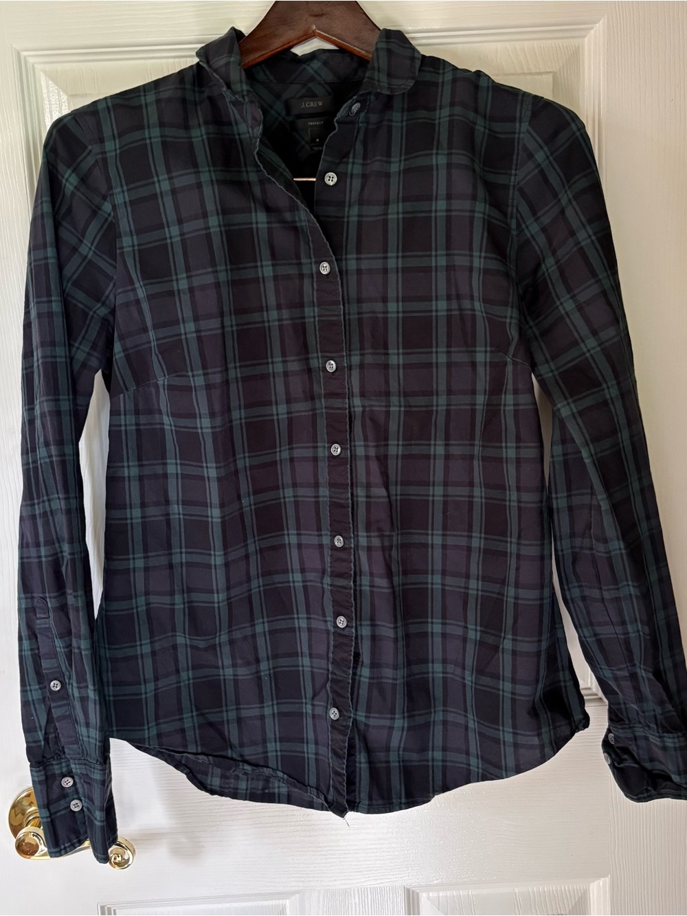 J. Crew Blue and Green Plaid Button-Down Shirt women’s 8